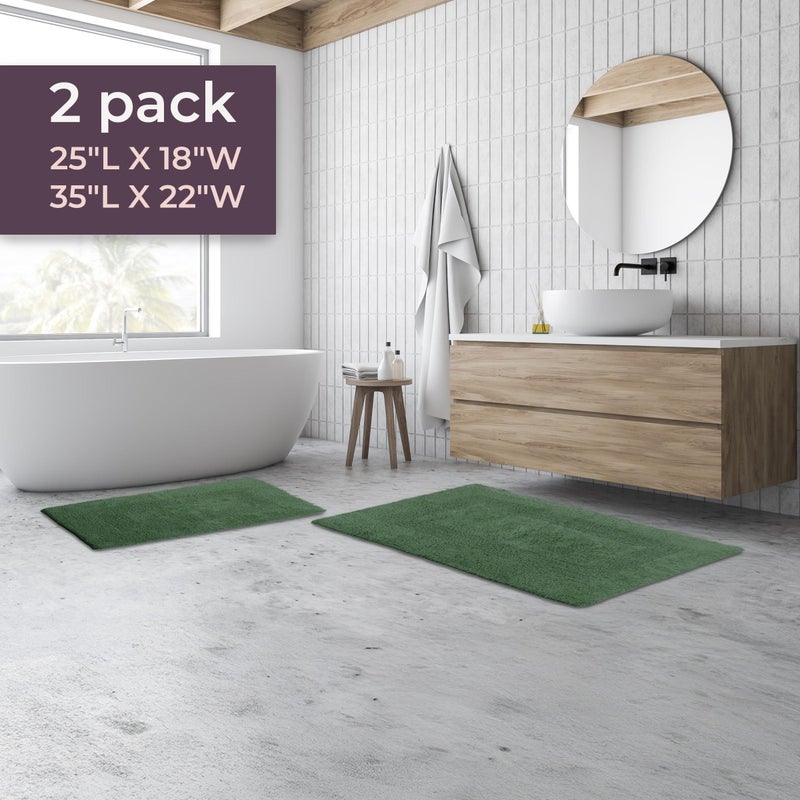 Lavish Home Bathroom Rugs - 2-Piece Cotton Bathroom Mat Set - Machine Washable Bath Mats for Bathroom, Kitchen, or Laundry Room by Lavish Home (Green) - Image 5